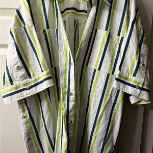 Oversized By Anthropologie Striped Button-Up Shirt Side Buttons Excellent Cond.